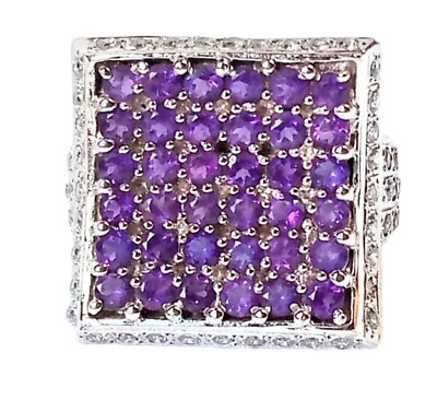 #ad Natural Amethyst amp; Zircon Sterling Silver 925 Gemstone Jewelry Ring $212.69