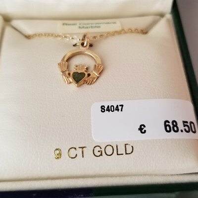 #ad Solvar Claddagh 9kt Emerald 18” Necklace Shamrock 3 Leaf Clover St Patricks Day $277.17
