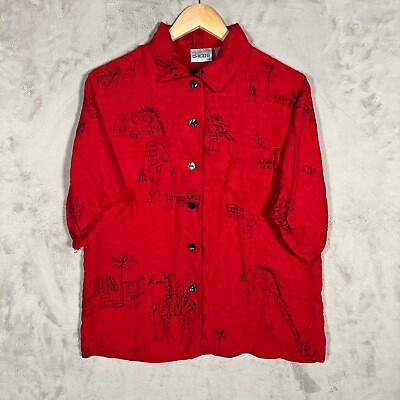 #ad Chicos Silk Button up Shirt Womens Size 1 Red $5.00