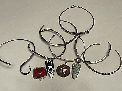 #ad VTG Estate Necklace Pendant Lot Of 7 Silver Toned Chokers amp; 4 Pendants Charms $29.99