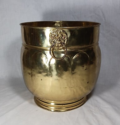 #ad Large Vintage English Brass Dual Lions Head Planter Jardiniere England 10.5quot; $75.00
