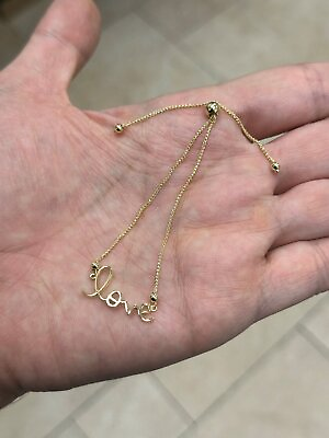 #ad Love Script Bolo Bracelet Women 10K Solid Gold Adjustable Rolo Chain Bracelet $167.99
