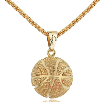 #ad Gold Basketball Necklace Mens Ball Pendant NBA Hoops Jordan Lebron Curry $13.99