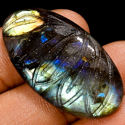 #ad Natural Labradorite Oval Shape Carved Loose Gemstone 29.5 Ct. 34X18X5 mm X 7920 $3.30