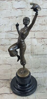 #ad signed: XR.Philippe Bronze Girl Dancing w Parrot bird Bronze Sculpture Artwork $309.00