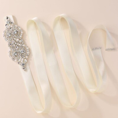 #ad Silver Rhinestone Applique Wedding Belts Crystal Pearl Bridal Sash Ivory Sash $5.69