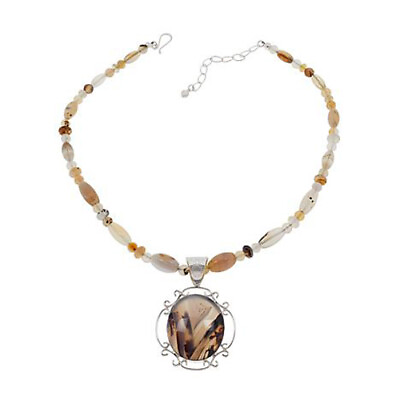 #ad #ad HSN Jay King Sterling Silver Dendriband Agate Pendant with Beaded Necklace $199.99
