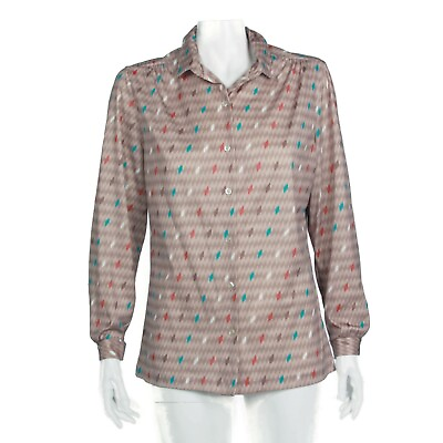 #ad Queen Casuals Vintage 70s Disco Diamond Blouse Shirt Women#x27;s size M L 052 $29.95