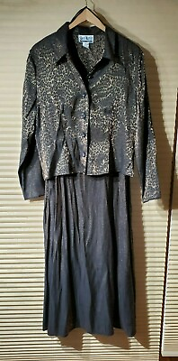 #ad Vintage Sheri Martin Size 16 Shiny Leopard Print 2 Piece Long Dress with Shirt $29.99