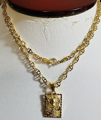 #ad 18K 750 Fine Yellow Real Genuine Gold Dragon Necklace 19.5” Long 4.3g 3mm $513.00