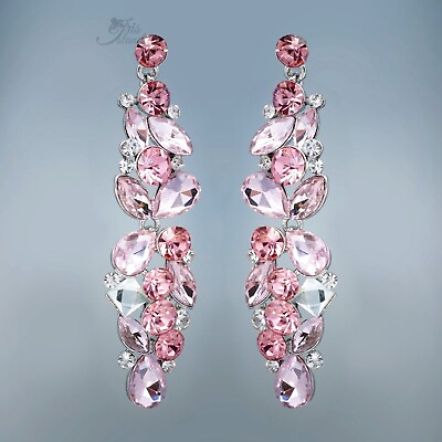 #ad Pink Silver Dangle Crystal Rhinestone Chandelier Earrings Prom Pageant 4352 $15.98