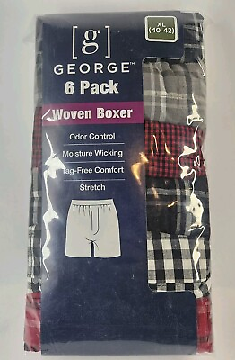 #ad George 6 Pack Cotton Blend Woven Boxer Moisture Wicking Men#x27;s Odor Control XL $19.85
