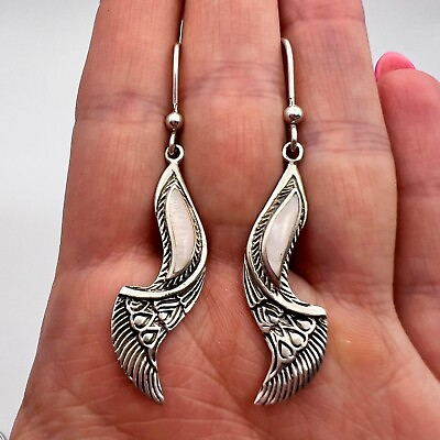 #ad Women Jewelry Earrings Vintage Sterling Silver 925 Style Angel Wings Pearl Stone $111.60