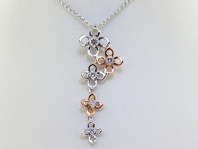 #ad FLORAL Multi Tone Diamonds Pendant Solid 14k WG Rose Gold Necklace 18quot; $395.00