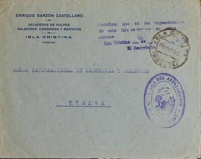 #ad Andalucía. History Postal. cover 1936. Isle Cristina A Huelva. Brands Secretar $82.29
