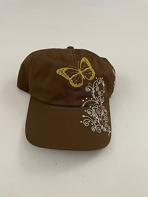 #ad New Embroidered Butterfly With Crystals Graphic Brown Baseball Hat One Size $24.99