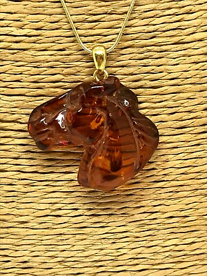 #ad AMBER PENDANT Gift HORSE Head Baltic Amber Bead Carved Silver 925 Gold 42g17407 $73.87