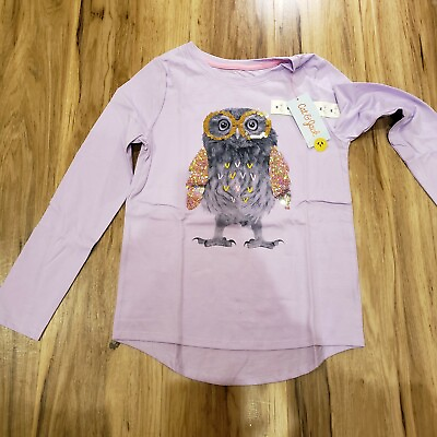 #ad CAT amp; JACK Girl#x27;s Long Sleeve T Shirt Lavender Size Medium 7 8 Owl Front $5.95