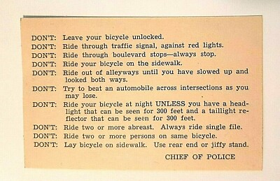 #ad CHIEF OF POLICE Bicycle DON#x27;Ts Vintage Paper card $6.19