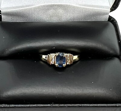 #ad 14k 14kt Yellow Gold Blue Sapphire And Diamond Ladies Ring 2.8 Grams Size 7 $249.00