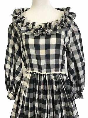 #ad Vintage Handmade Square Dance Dress Black White Check Rockabilly XS Flaws As Is $15.23