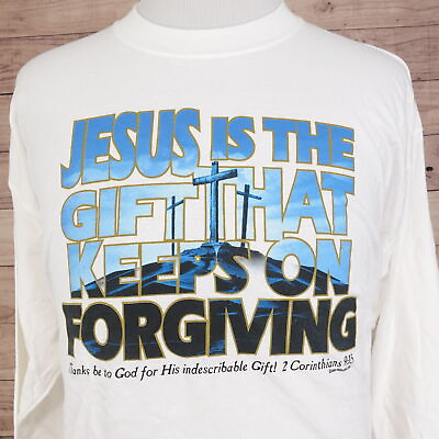 #ad VINTAGE JESUS IS THE GIFT THAT KEEPS ON FORGIVING 2004 KERUSSO L S TSHIRT SZ XL $20.00