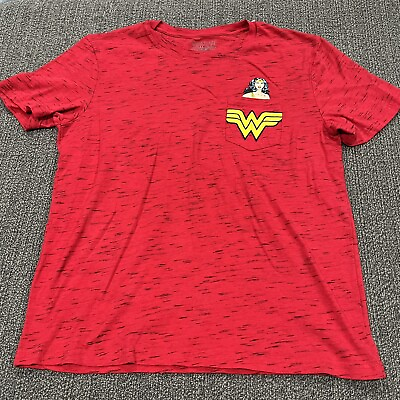 #ad Wonder Women Women#x27;s T Shirt Medium M Front Pocket Logo Red Short Sleeve Movie $5.58