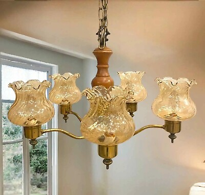 #ad Vintage Farmhouse Chandelier Light Fixture With Five Arm Glass Shades $175.00