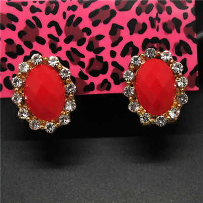 #ad Fashion Red Lovely Resin Oval Geometric Crystal Women Stand Earring Gifts $2.96