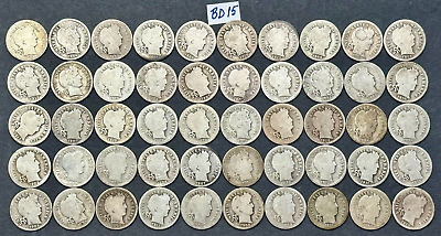 #ad Barber Silver Dimes Roll of 50 FULL DATE Silver Barber Dimes NICE GROUP BD15 $193.49