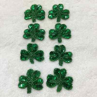 #ad 8 Piece Clover Green Sequined amp; Beaded Applique Motif Patch 1.5quot; X 1.5quot; Wearable $15.95