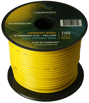 #ad Harmony Car Primary 16 Gauge Power or Ground Wire 100 Feet Spool Yellow Cable $10.99