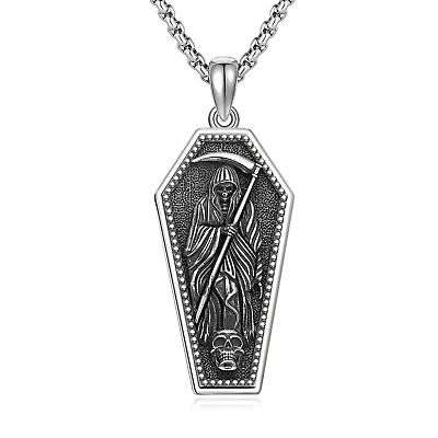 #ad 925 Sterling Silver Mens Santa Muerte Grim Reaper Holy Death Pendant Necklace $124.99