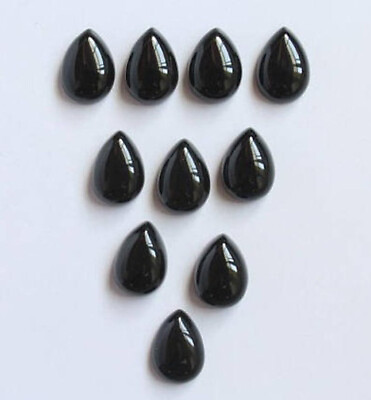 #ad 5 Pcs Lot Natural BLACK ONYX 12x16 mm Pear Cabochon Loose Gemstone AS 4 $17.21