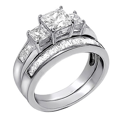 #ad 2 PCS Women Princess Cut .925 Sterling Silver Wedding Engagement Rings Band Set $32.99