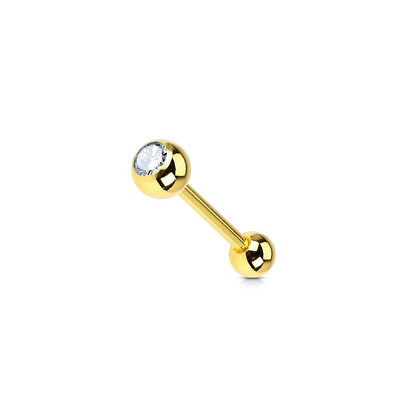 #ad 14 Gauge Barbell Tongue Ring Anodized Gold Titanium with Jewel $12.50