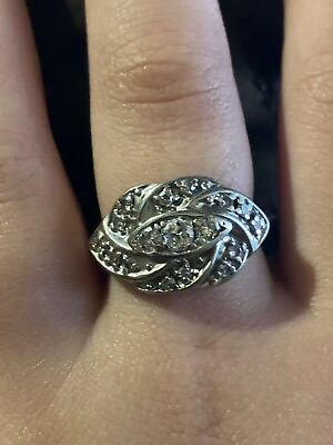 #ad Vintage Antique 14k White Gold Ladies Natural Diamond Ring Pre owned 1.00 ct $325.00