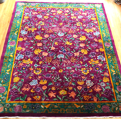 #ad 9#x27; x 11#x27;7quot; Antique Art Deco Chinese Hand Knotted Wool Floral Oriental Rug $8950.00