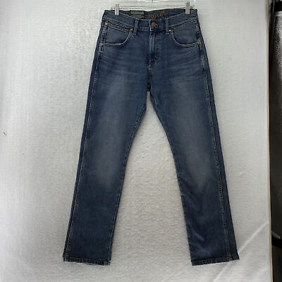 #ad Wrangler Men#x27;s Blue Medium Wash Pockets Slim Straight Denim Jeans Size 30X32 $34.49