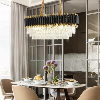 #ad Luxury Gold Crystal Chandelier Rectangular Ceiling Lamp Pendant Fixture 8 Lights $203.99