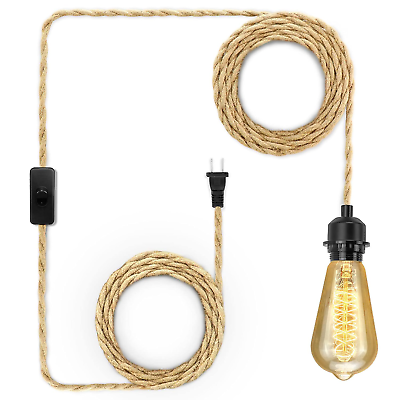 #ad Plug in Pendant Light Cord Farmhouse Pendant Lighting Kit 15FT Hemp Rope Plug $9.99