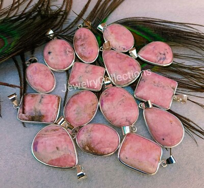 #ad Natural Pink Rhodochrosite Pendant 925 Silver Plated Handmade Bezel Pendant B174 $220.99
