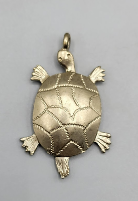 #ad Vintage Silver Tone Metal Handmade Turtle Tortoise Necklace Pendant $9.99