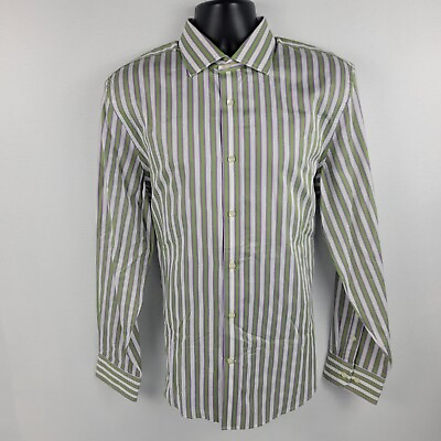 #ad Express Design Studio dress shirts green striped L Modern Fit 6 $9.34