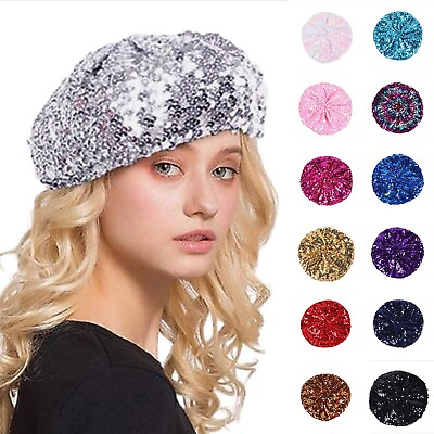 #ad Women Fashion Sparkling Sequins Beret Colorful Cap Nightclub Dress Hat $3.99