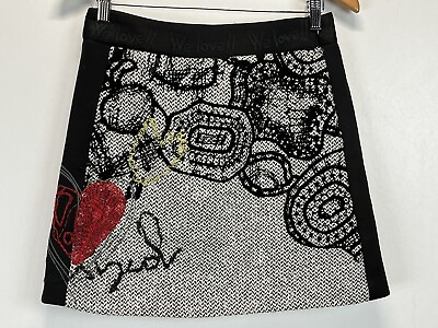 #ad Desigual Wool Blend Skirt Sz 38 GUC Embroidered Short $24.99
