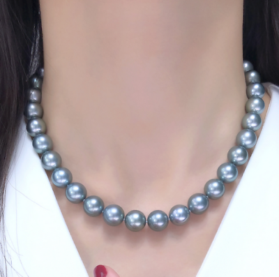 #ad 18“10 11mm natural south sea genuine silver gray round pearl necklace 14k $99.00