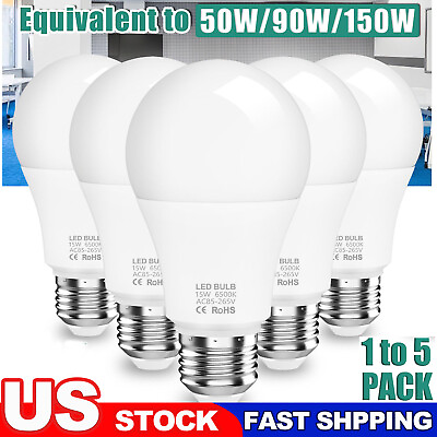 #ad LED Light Bulbs 50 90 150 180W Equivalent A19 E26 E27 Lamp Daylight White 6500K $36.95