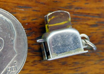 #ad Vintage sterling silver RETRO POP UP ELECTRIC MOVABLE TOASTER ENAMEL charm #M $39.95