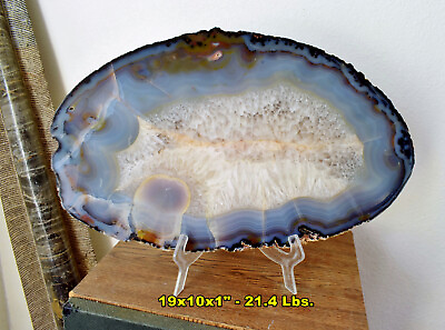 #ad HUGE Natural Color Geode Slab w BLue Agate Quartz * 19x10x1quot; * Brazil $308.16